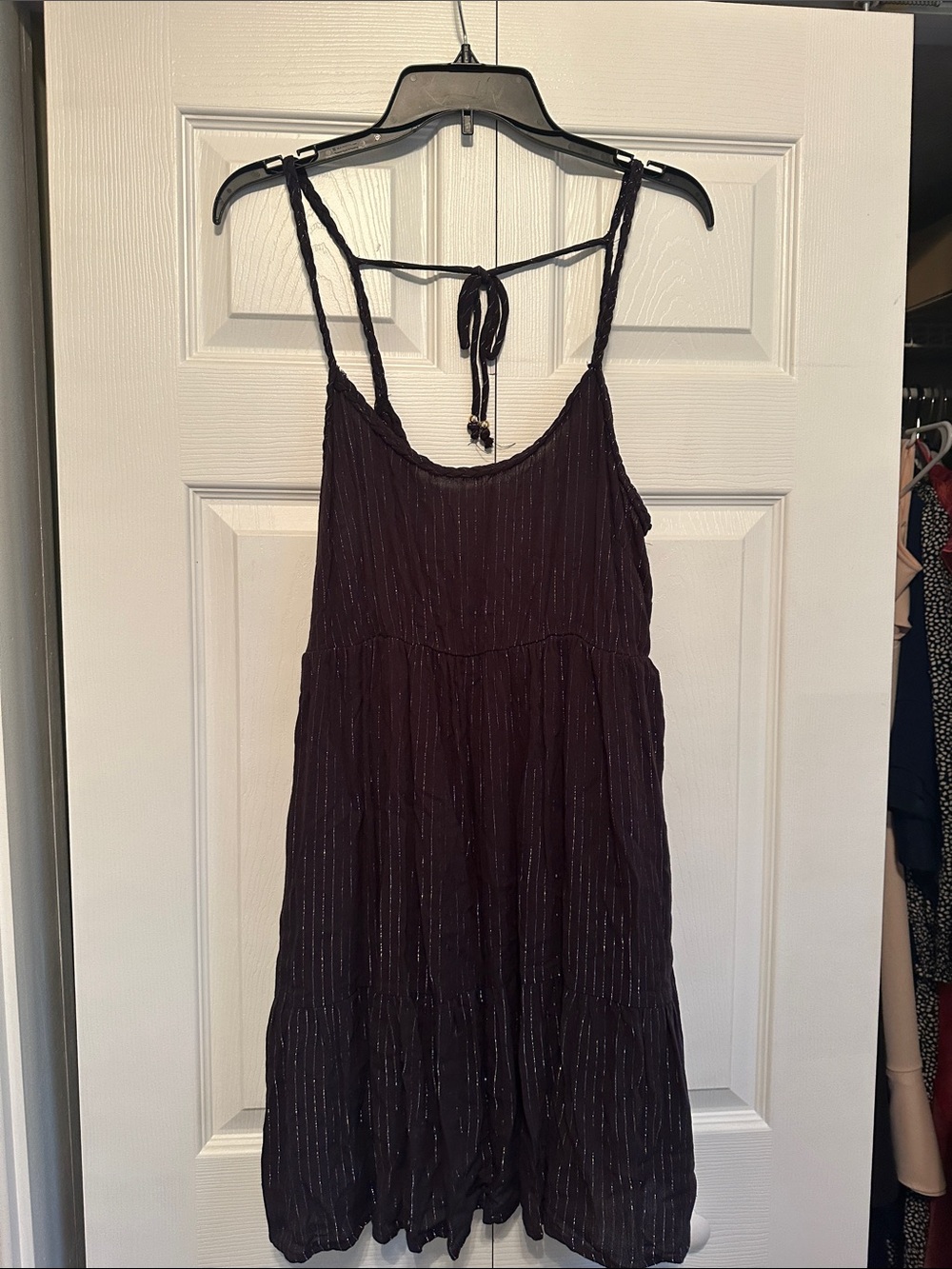 Miken black Metallic-Stripe Sleeveless Mini Dress
